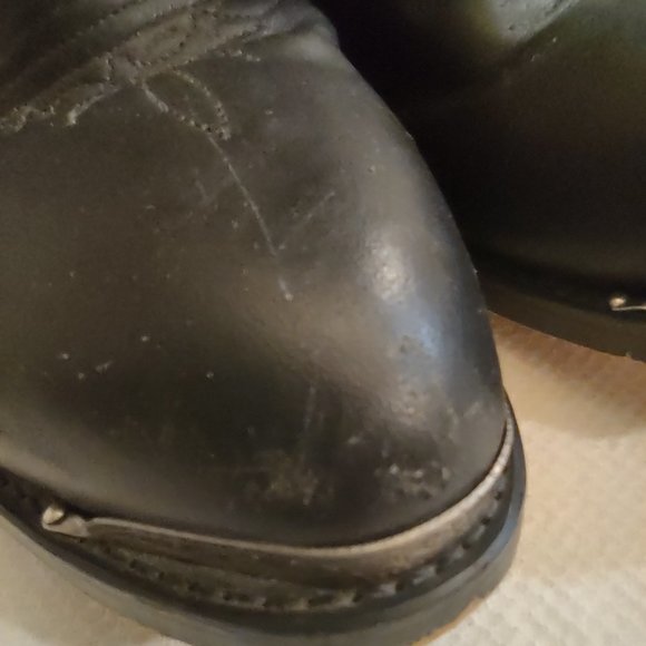 ROAD WOLF VINTAGE BLACK LEATHER METAL TIP WOMAN'S PULL ON COWBOY BOOTS SIZE 8.5 - Picture 9 of 14
